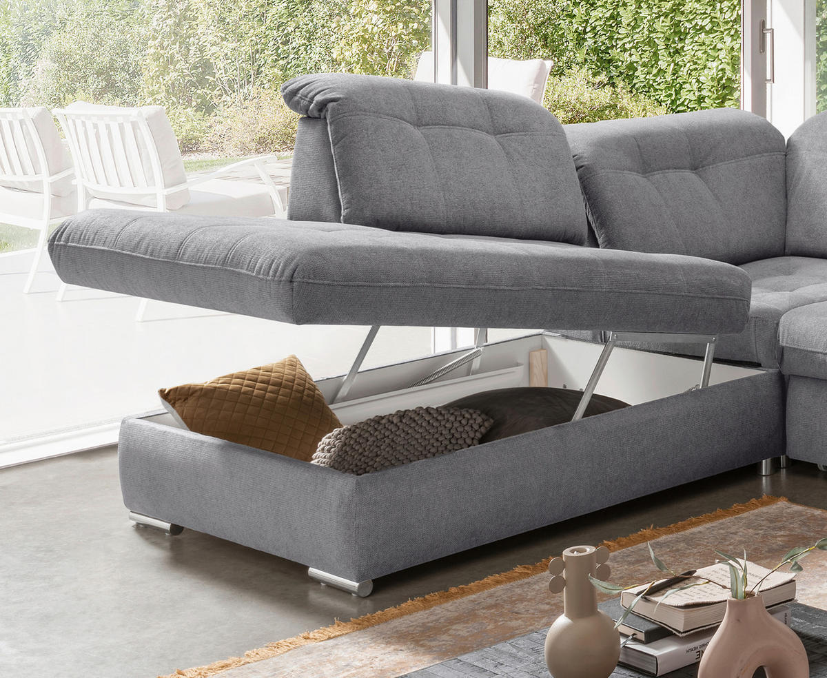 ECKSOFA Flachgewebe Dunkelgrau  - Chromfarben/Dunkelgrau, Modern, Textil/Metall (254/308cm) - Livetastic