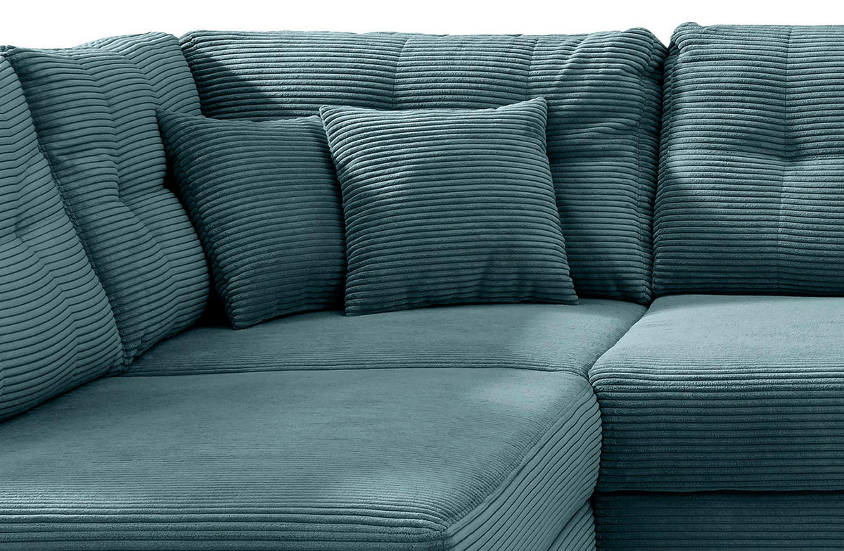 WOHNLANDSCHAFT in Cord Petrol  - Petrol/Naturfarben, Modern, Holz/Textil (206/338-352/176cm) - Livetastic