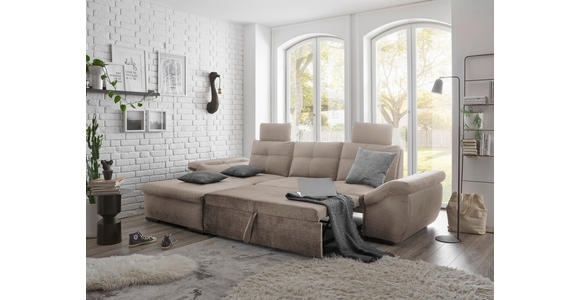 ECKSOFA Creme Mikrovelours  - Creme/Schwarz, KONVENTIONELL, Kunststoff/Textil (170/275cm) - Carryhome