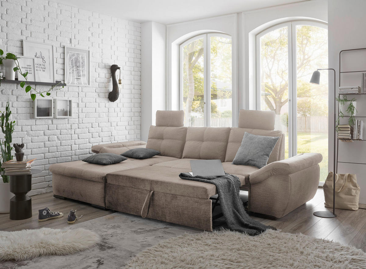 ECKSOFA in Mikrovelours Creme  - Creme/Schwarz, Konventionell, Kunststoff/Textil (170/275cm) - Carryhome