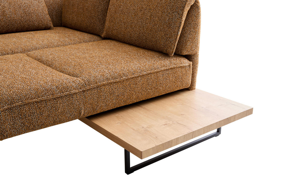ECKSOFA Dunkelorange Chenille Rücken echt, Armteilverstellung, Relaxfunktion, Drehsitzfunktion  - Dunkelorange/Schwarz, Design, Holz/Textil (252/209cm) - Koinor