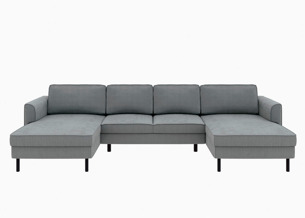 WOHNLANDSCHAFT Dunkelgrau Cord  - Dunkelgrau/Schwarz, MODERN, Textil/Metall (161/306/161cm) - Trendmanufaktur