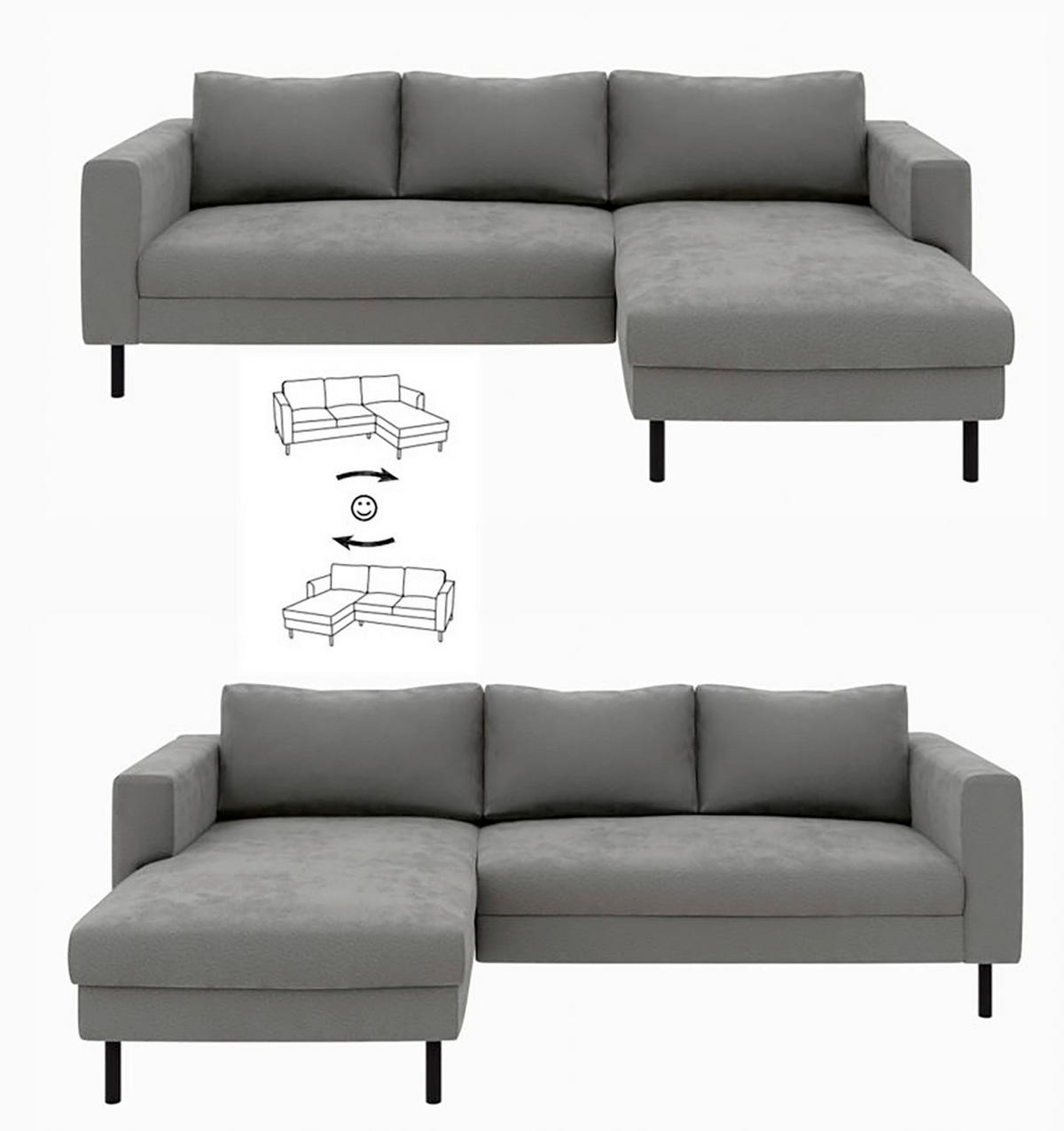 ECKSCHLAFSOFA  mit Rücken echt, Armteil links, Armteil rechts Struktur Anthrazit  - Anthrazit/Schwarz, MODERN, Textil/Metall (232/161cm) - Trendmanufaktur