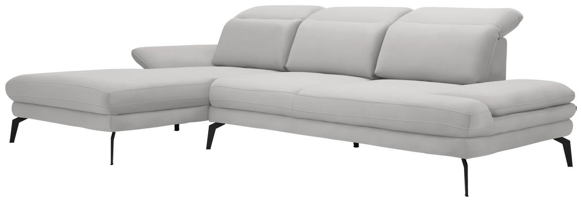 ECKSOFA in Flachgewebe Creme  - Creme/Schwarz, Design, Textil/Metall (180/289cm) - Stylife
