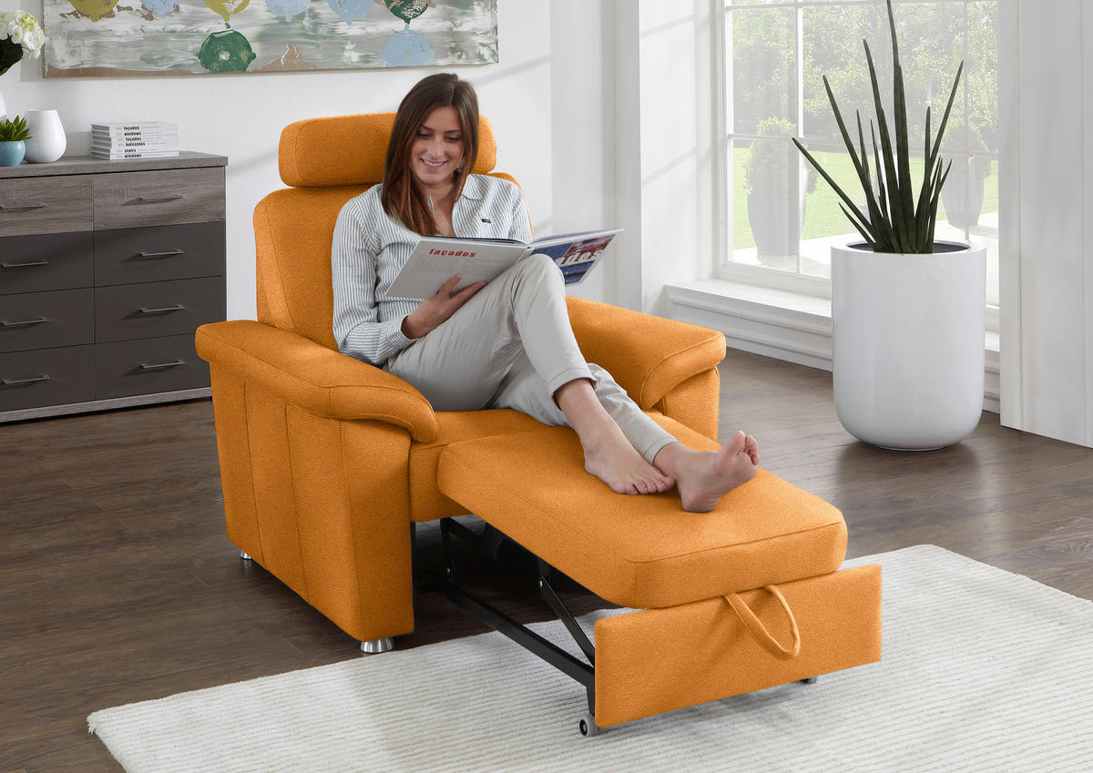 FERNSEHSESSEL in Webstoff Currygelb  - Currygelb/Silberfarben, Konventionell, Textil/Metall (102/91/91-159cm) - Beldomo System