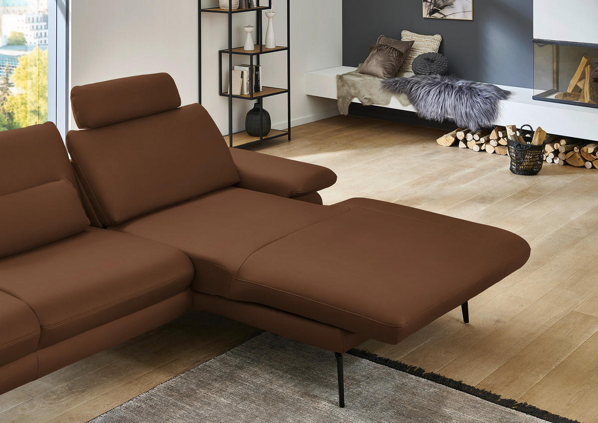 ECKSOFA in Echtleder Hellbraun  - Hellbraun/Schwarz, Design, Leder/Metall (310/180cm) - Dieter Knoll