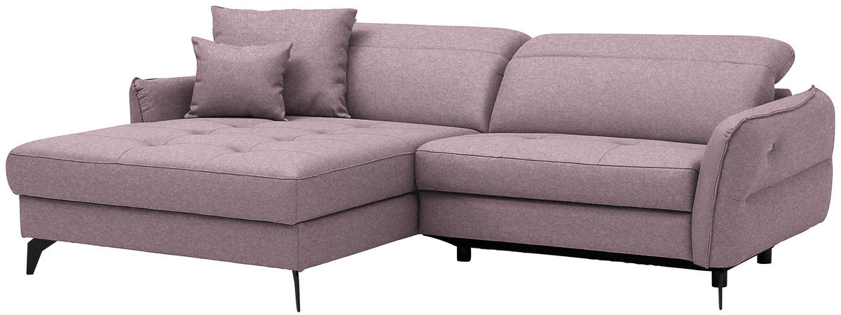 ECKSOFA Flachgewebe Altrosa  - Schwarz/Altrosa, Design, Textil/Metall (175/246cm) - Celina