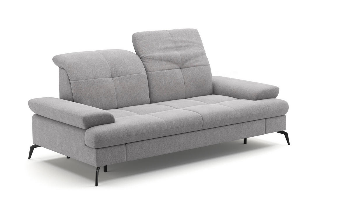 3-SITZER-SOFA in Flachgewebe Hellgrau  - Hellgrau/Schwarz, Konventionell, Textil/Metall (212/90/122cm) - Sit & More