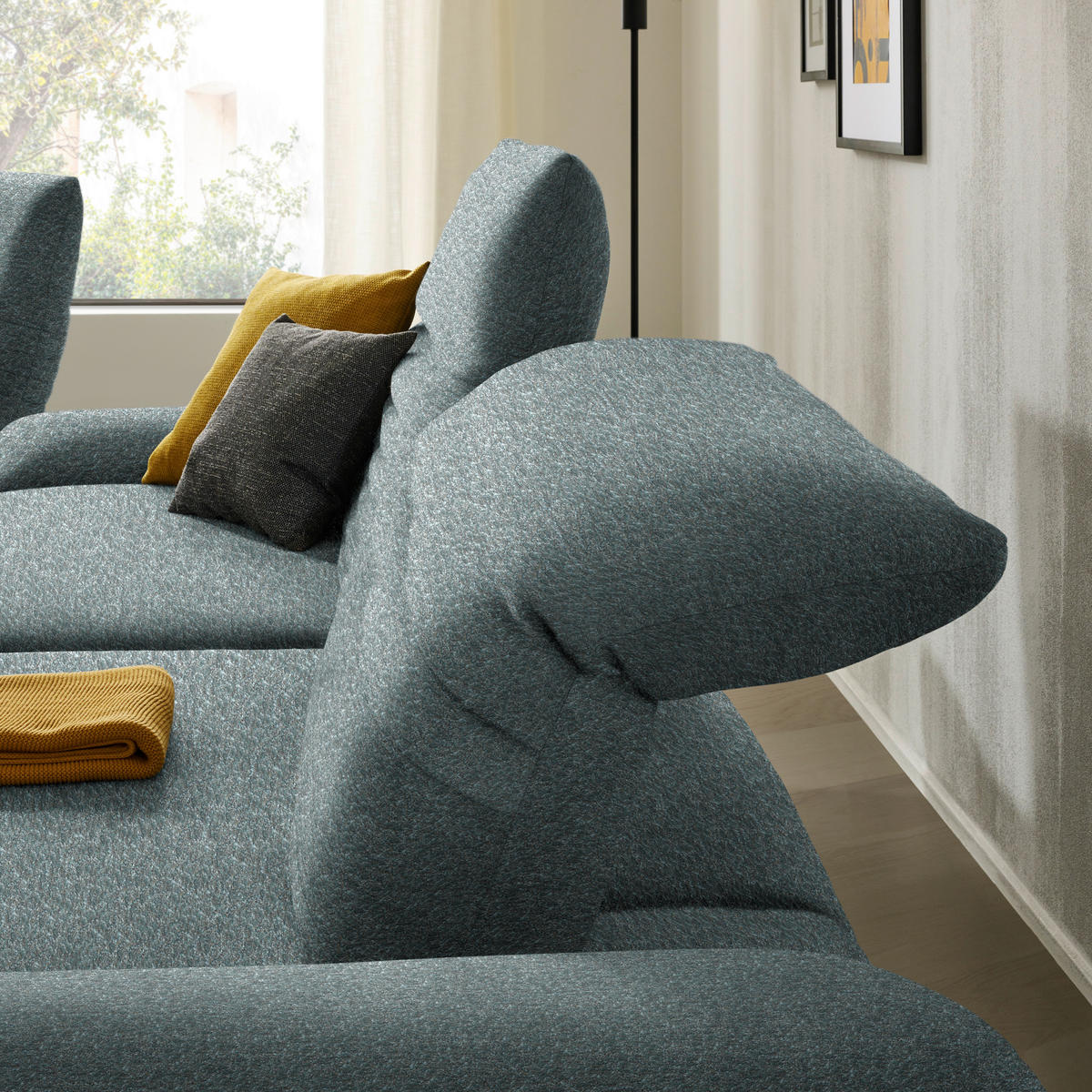 ECKSOFA  in Bouclé Graublau  280/170-195 cm  - Graublau/Schwarz, Design, Textil/Metall (280/170-195cm) - Dieter Knoll