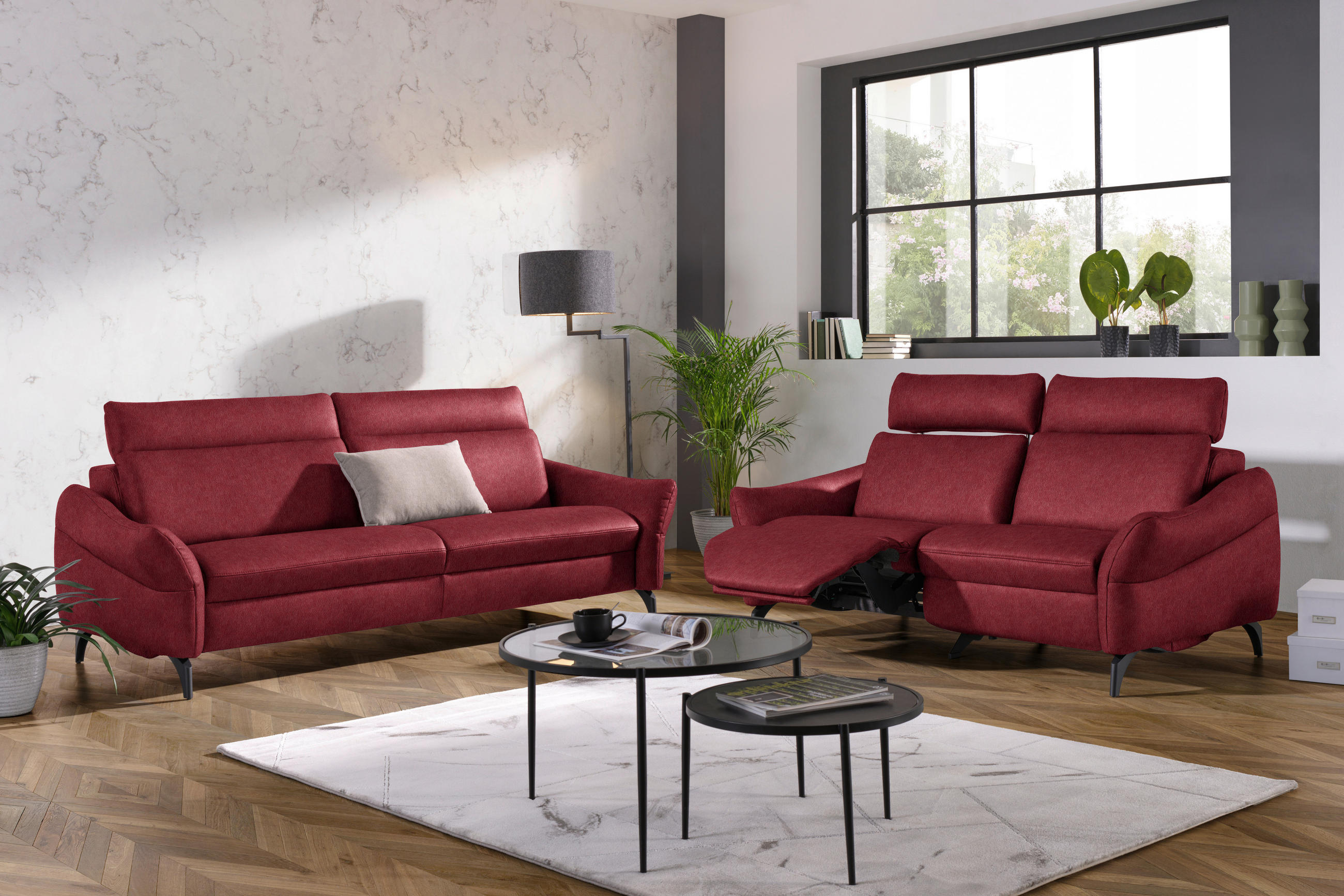 3-SITZER-SOFA in Leder Weinrot  - Anthrazit/Weinrot, Design, Leder/Metall (227/92/97cm) - Himolla Komfortklass