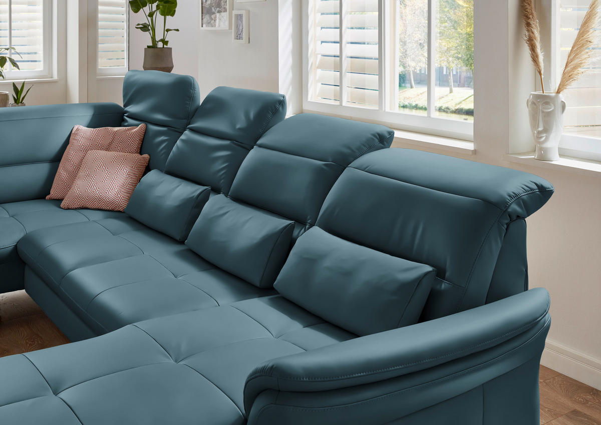 WOHNLANDSCHAFT in Echtleder Blau  - Blau/Schwarz, Design, Leder/Metall (206/336/181cm) - Beldomo Speed