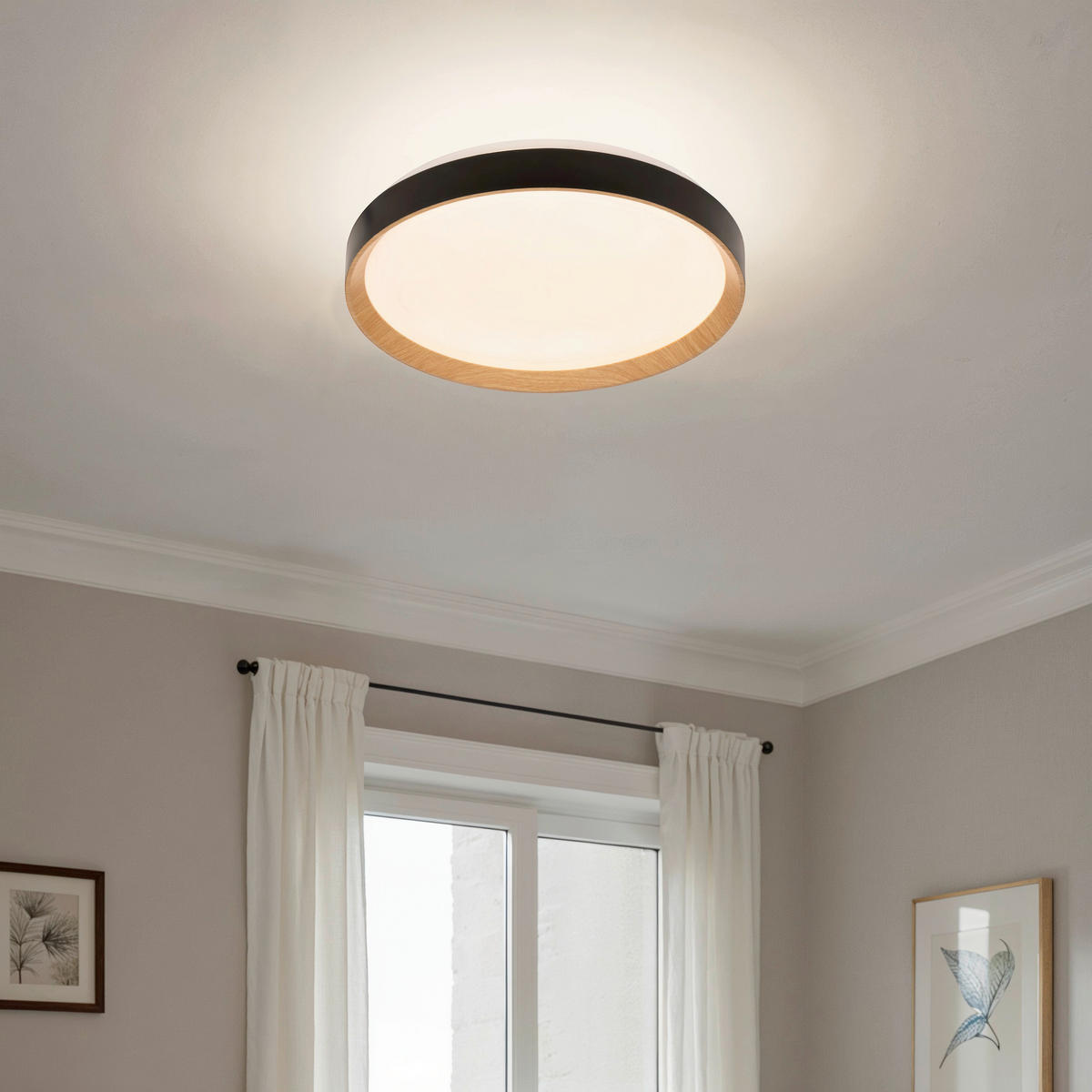 LED-DECKENLEUCHTE Nashville 48/8 cm  - Schwarz/Sonoma Eiche, Basics, Kunststoff/Metall (48/8cm) - Novel