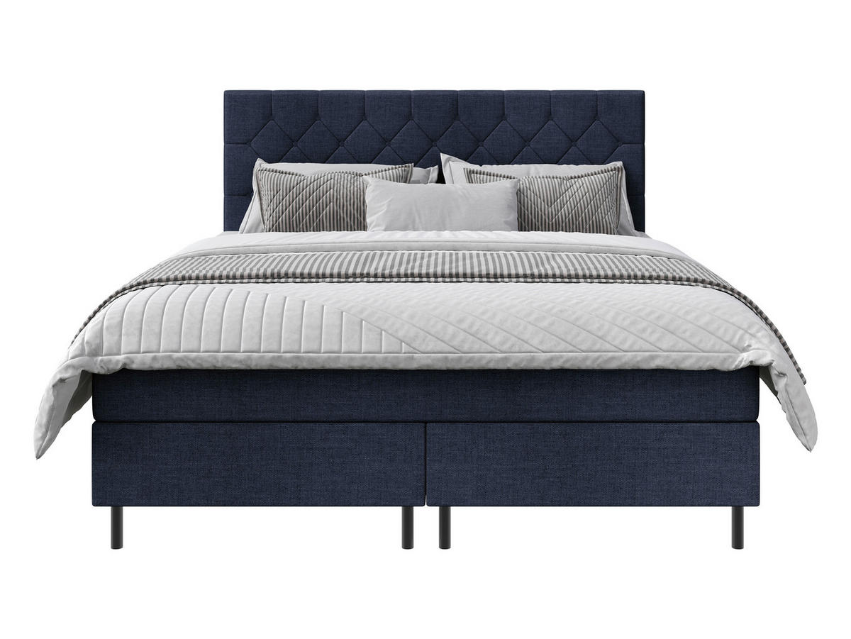 BOXSPRINGBETT 160/200 cm,  in Dunkelblau, Matratze, Topper, H2 + H2 = mittel  - Schwarz/Dunkelblau, KONVENTIONELL, Textil/Metall (160/200cm) - Chameo