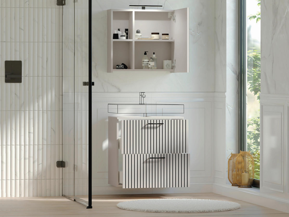 BADEZIMMER  in 60 cm  - Kaschmir/Schwarz, Trend, Glas/Holzwerkstoff (60cm) - Respekta