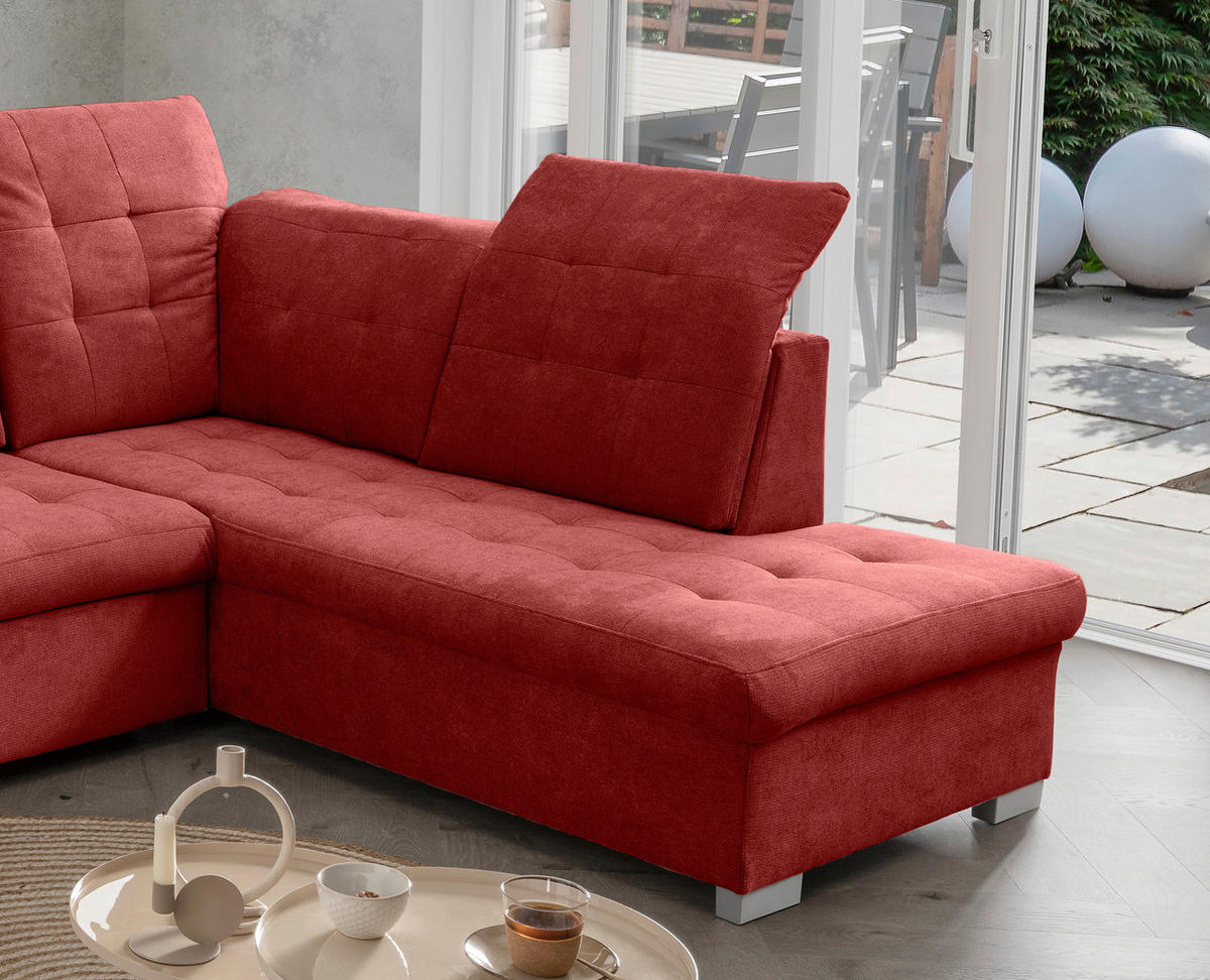 WOHNLANDSCHAFT in Mikrofaser Rot  - Chromfarben/Rot, Modern, Kunststoff/Textil (169/330/212cm) - Livetastic