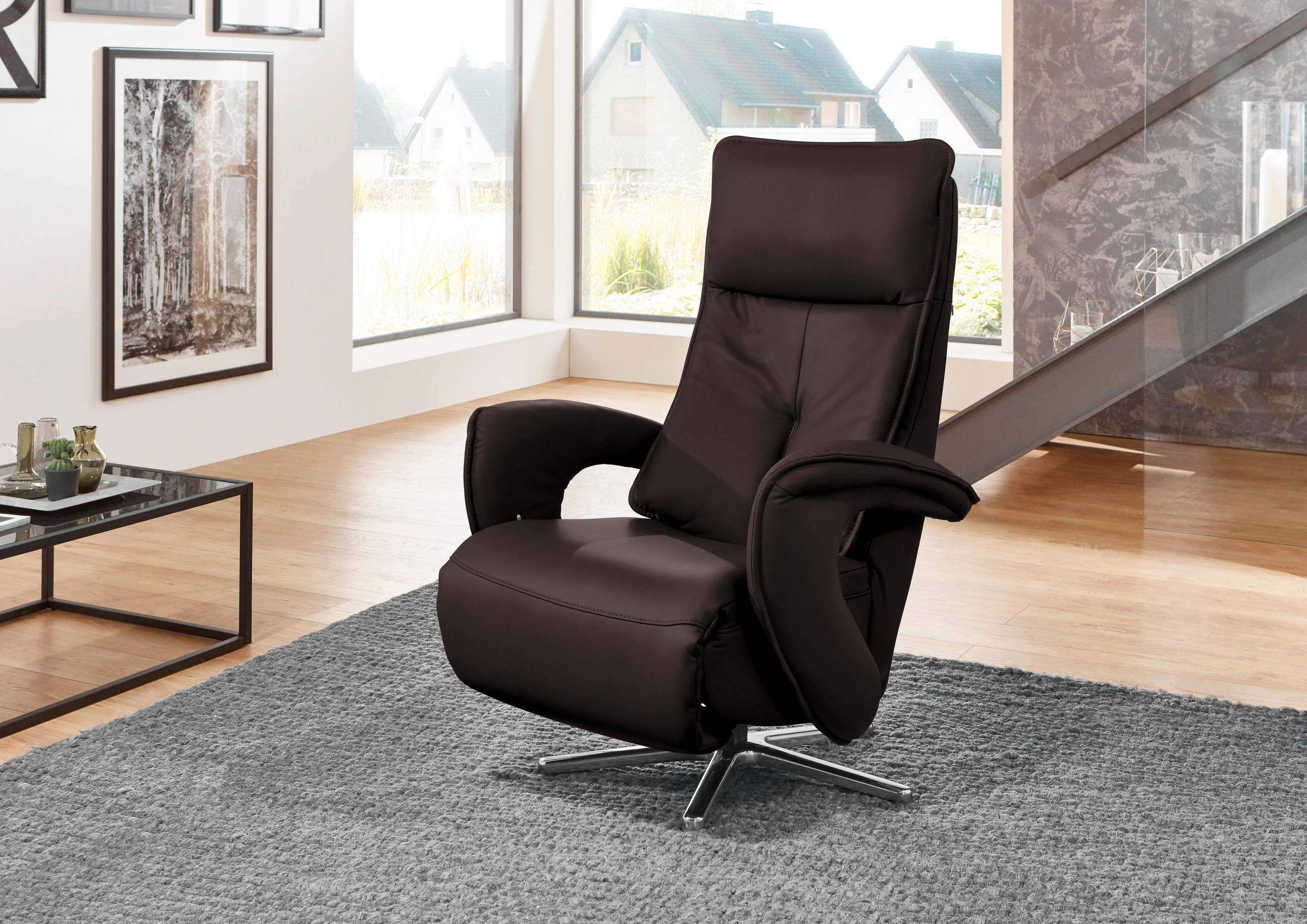 RELAXSESSEL in Leder Braun  - Chromfarben/Braun, Design, Leder/Metall (77/110/87cm) - Valdera