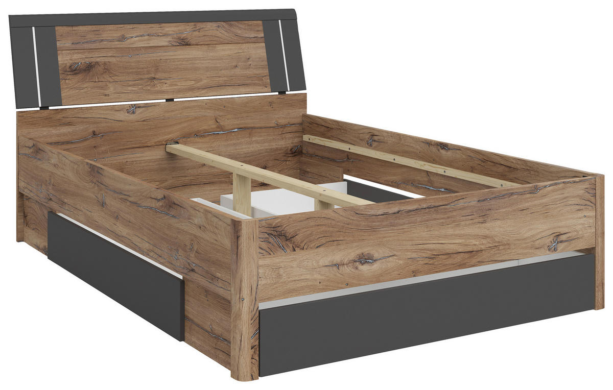 STAURAUMBETT 140/200 cm  in Graphitfarben, Eiche dunkel  - Eiche dunkel/Eichefarben, KONVENTIONELL, Holzwerkstoff (140/200cm)