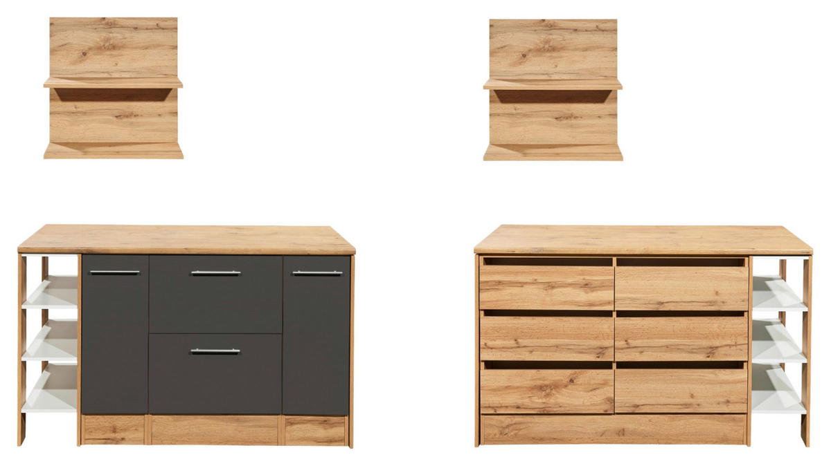 KÜCHENINSEL   in Grau  - Wildeiche/Alufarben, Design, Holzwerkstoff/Metall (150/90/90cm) - Respekta