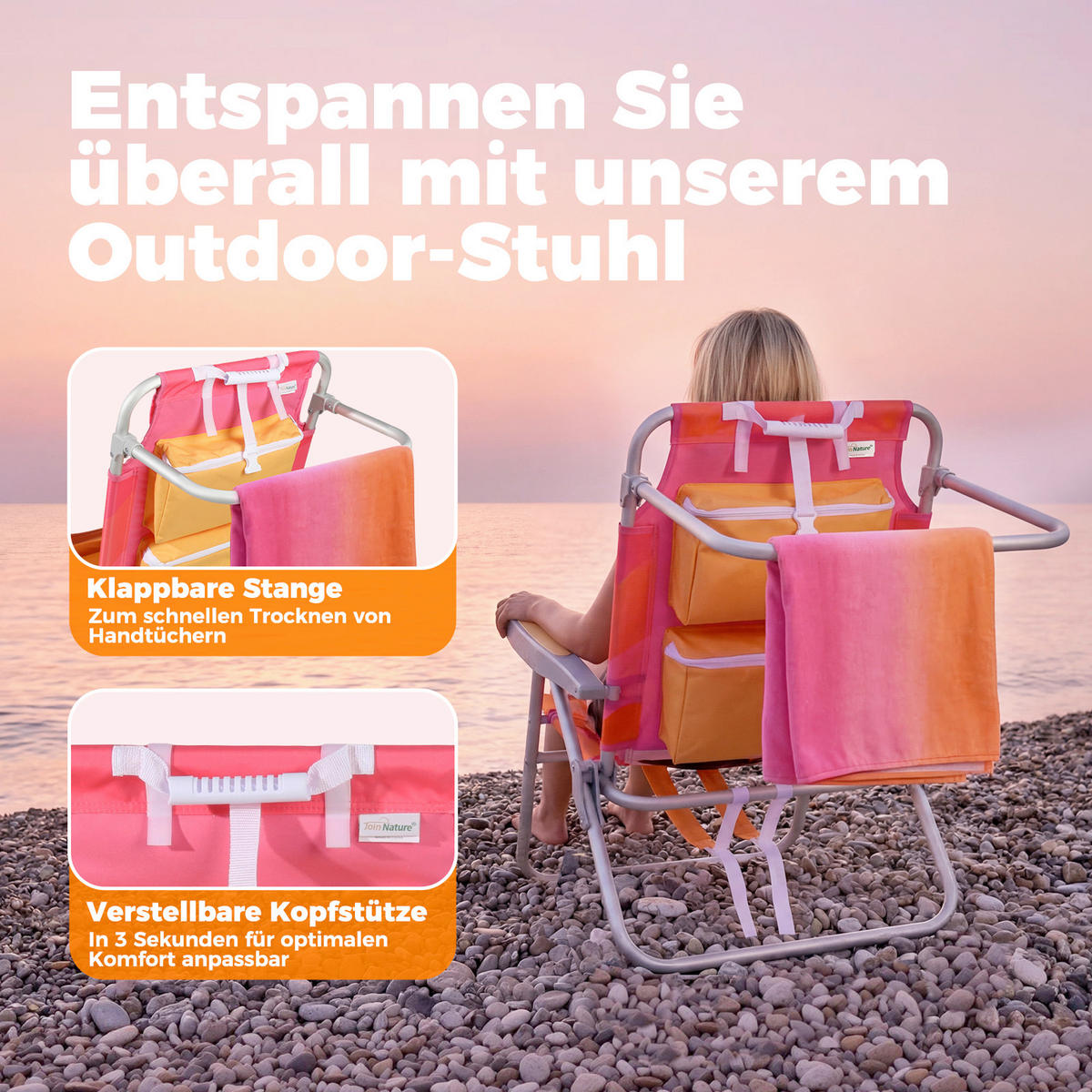 STRANDSTUHL Aluminium Alufarben, Pink  - Pink/Alufarben, Basics, Textil/Metall (61/62.5/83.5cm) - Modante
