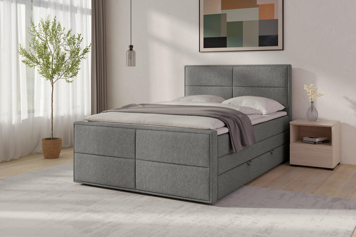 BOXSPRINGBETT 140/200 cm  in Silberfarben  - couleur argentée, Modern, textile/métal (140/200cm) - MID.YOU