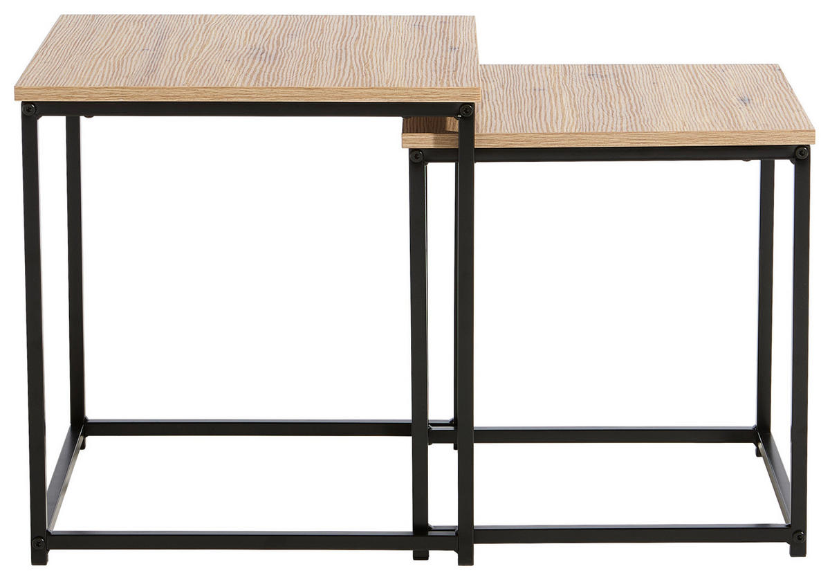 BEISTELLTISCHSET quadratisch Schwarz, Eiche Artisan  - Schwarz/Eiche Artisan, Basics, Holzwerkstoff/Metall (37,5/40/37,5cm) - Boxxx