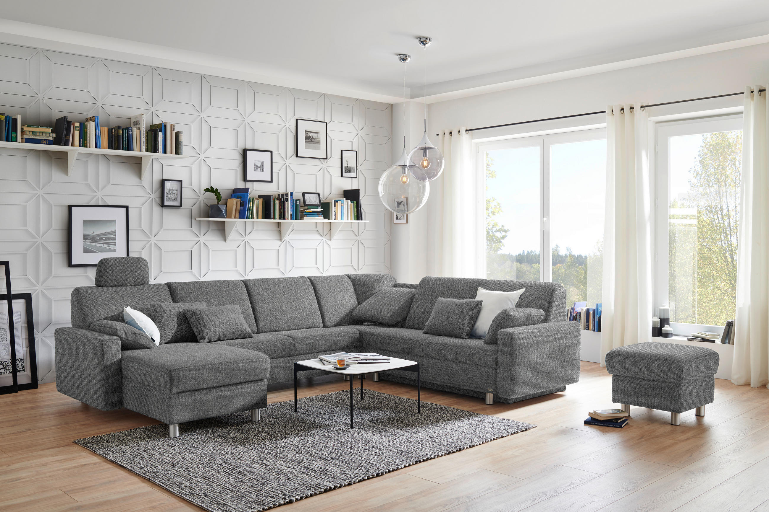 WOHNLANDSCHAFT in Chenille Grau  - Alufarben/Grau, KONVENTIONELL, Kunststoff/Textil (158/322/236cm) - Sedda