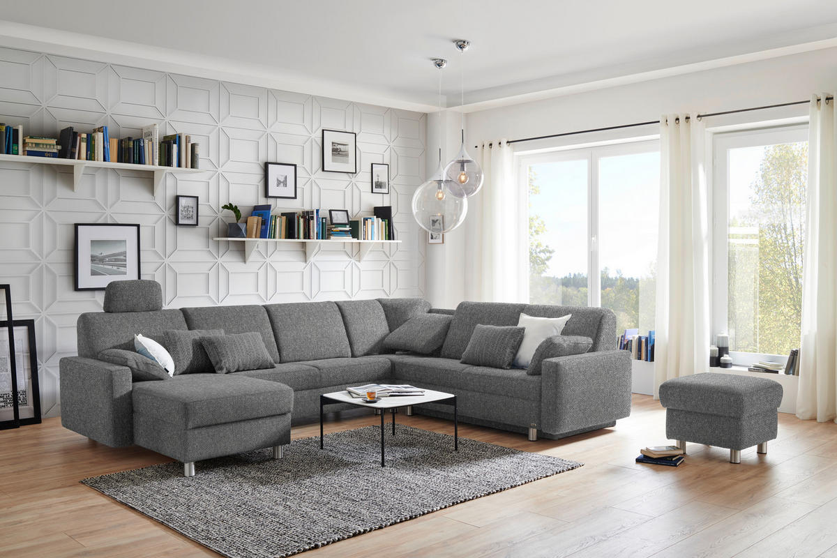 WOHNLANDSCHAFT in Chenille Grau  - Alufarben/Grau, KONVENTIONELL, Kunststoff/Textil (158/322/236cm) - Sedda