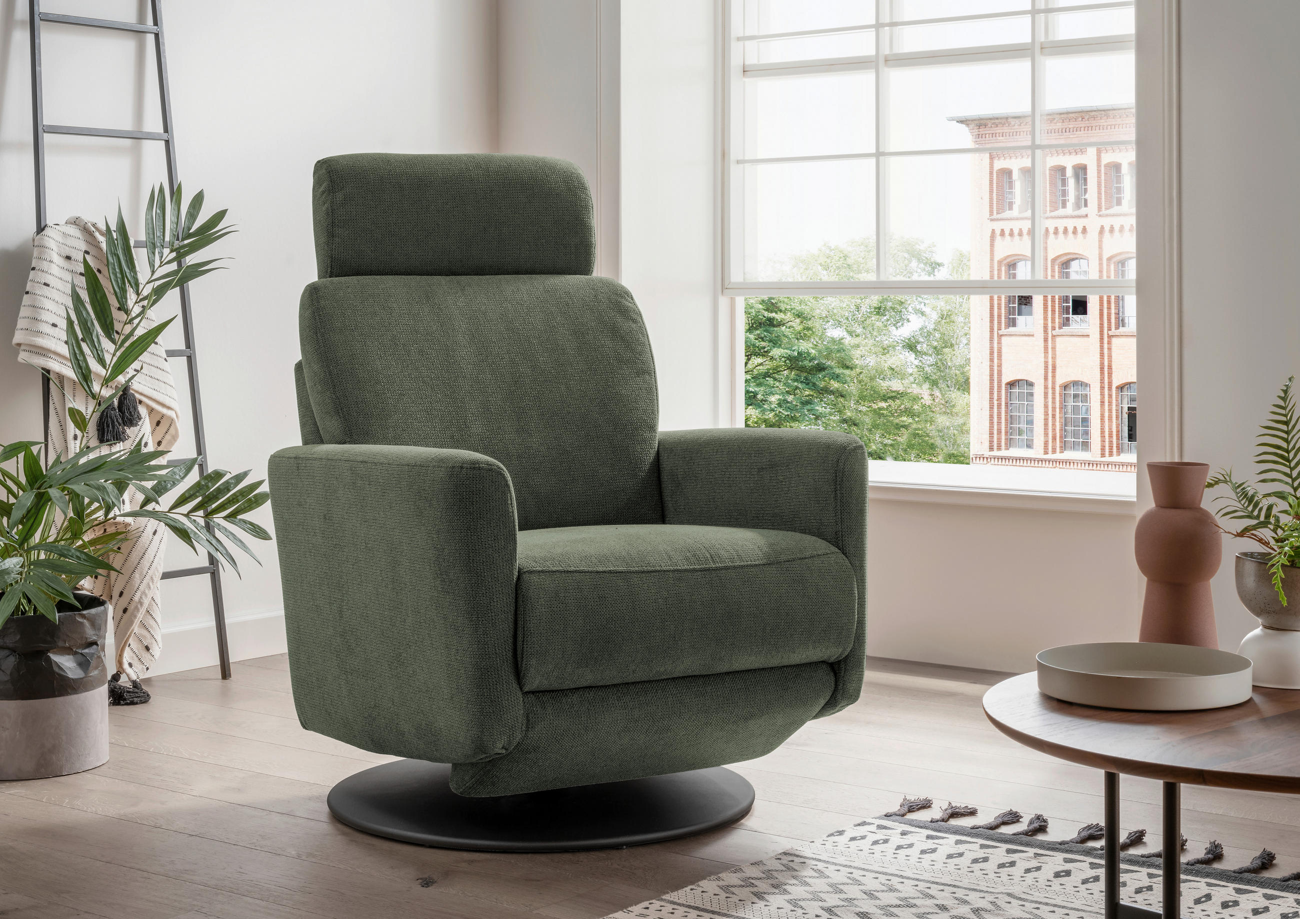 RELAXSESSEL Chenille Rücken echt    - Dunkelgrün/Schwarz, MODERN, Textil/Metall (77/105/87-154cm) - Livetastic
