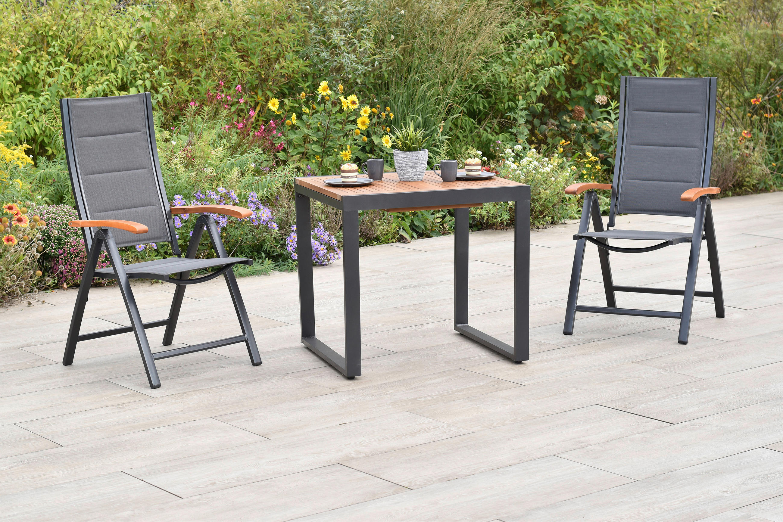 GARTENSET Akazie massiv Aluminium  - Graphitfarben/Akaziefarben, MODERN, Holz/Textil - Gardenson