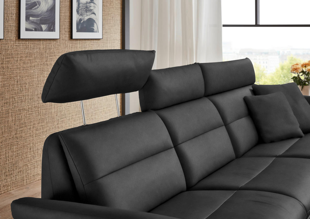 ECKSOFA in Echtleder Anthrazit  - Anthrazit/Schwarz, Design, Leder/Metall (300/157cm) - Dieter Knoll