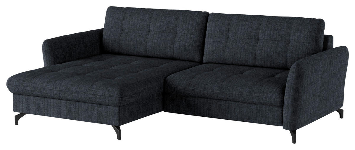 ECKSOFA in Flachgewebe, Leinenoptik Dunkelblau  170/242 cm  - Schwarz/Dunkelblau, Design, Textil/Metall (170/242cm) - Xora