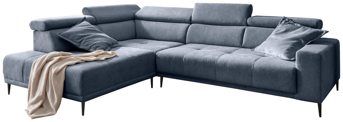 ECKSOFA Chenille Hellblau  - Schwarz/Hellblau, Konventionell, Textil/Metall (225/305cm) - Livetastic