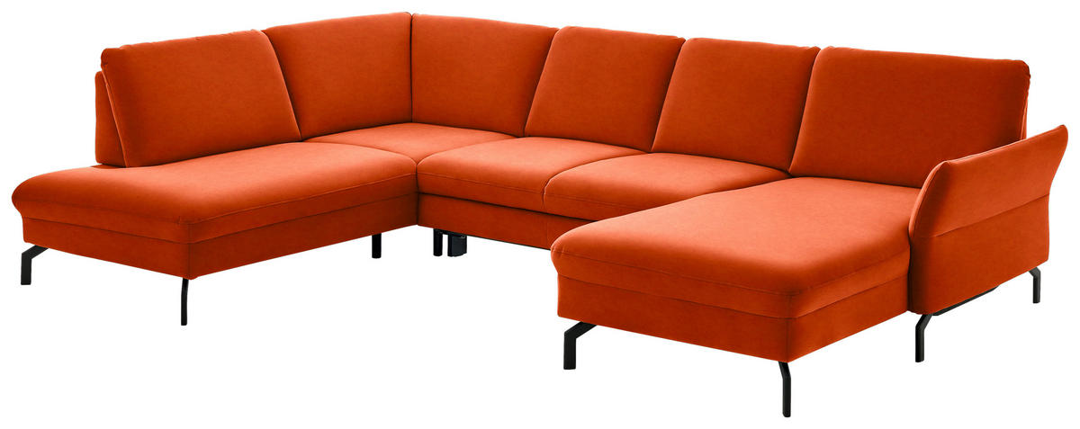 WOHNLANDSCHAFT in Velours Orange  - Schwarz/Orange, Design, Textil/Metall (220/335/179cm) - Beldomo System