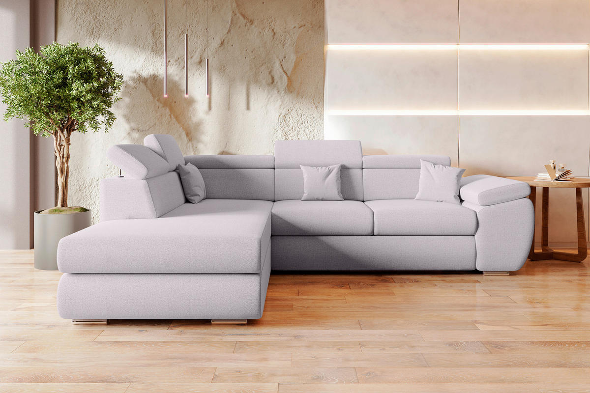 ECKSOFA Hellgrau Struktur  - Chromfarben/Hellgrau, KONVENTIONELL, Kunststoff/Textil (205/282cm) - Carryhome