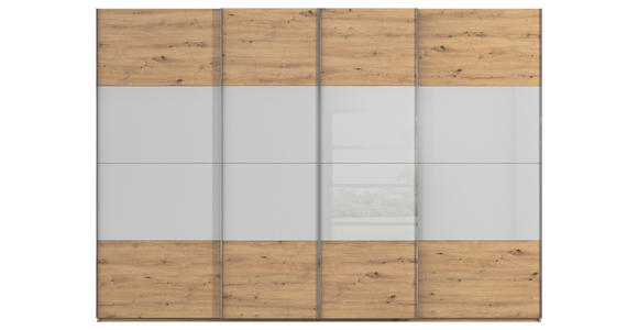 SCHWEBETÜRENSCHRANK  in Eiche Artisan, Seidengrau  - Chromfarben/Seidengrau, KONVENTIONELL, Glas/Holzwerkstoff (316/235/68cm) - Novel