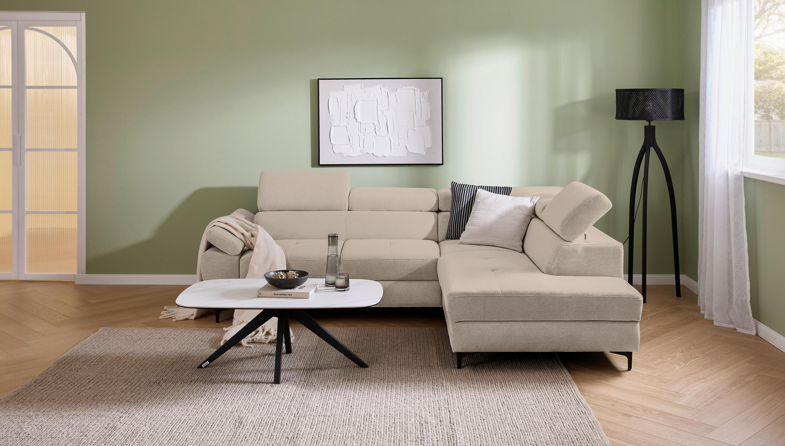 ECKSOFA inkl. Funktion COMBO Schlammfarben Flachgewebe  - Schlammfarben/Schwarz, Design, Textil/Metall (266/206cm) - Stylife