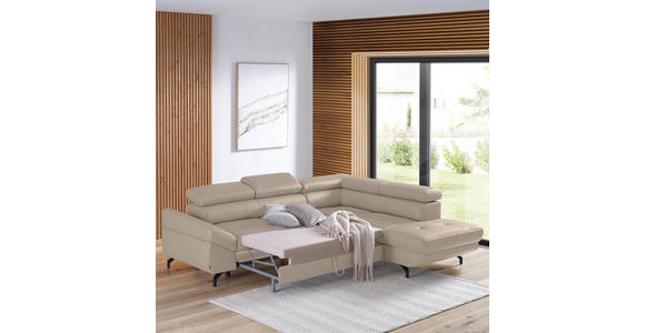 ECKSOFA in Echtleder Creme - Creme/Schwarz, Design, Leder/Metall (270/220cm) - Novel
