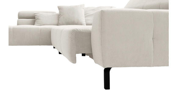 ECKSOFA Weiß Feincord Rücken echt, Kopfteilverstellung, Sitzvorzug  - Schwarz/Weiß, KONVENTIONELL, Textil/Metall (219/311cm) - Hom`in