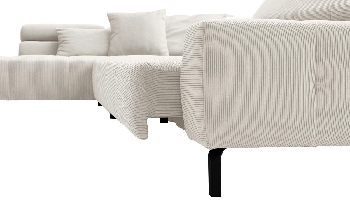 ECKSOFA in Feincord Weiss  - Weiss/Schwarz, Konventionell, Textil/Metall (219/311cm) - Hom`in