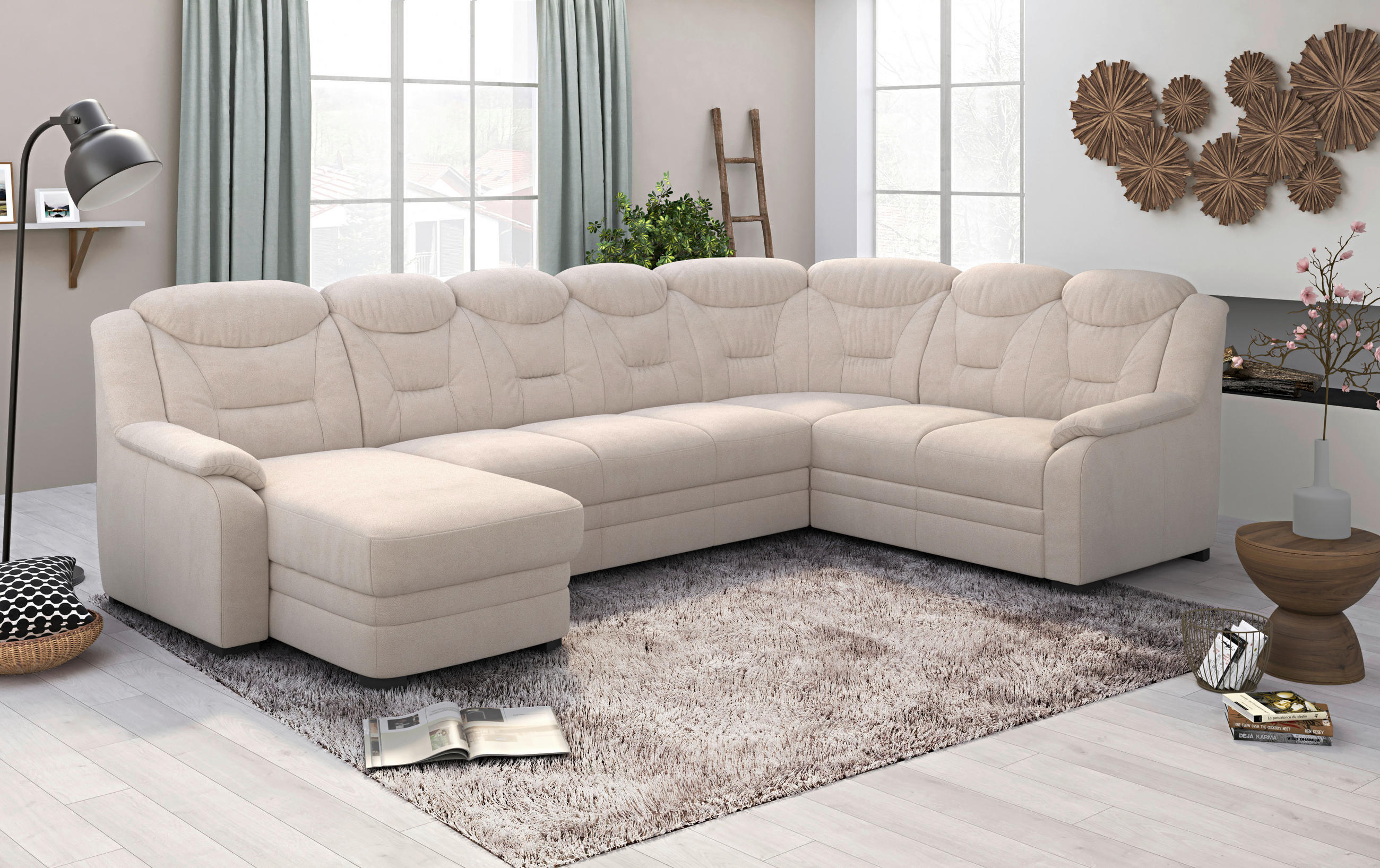 WOHNLANDSCHAFT in Chenille Beige - Beige/Schwarz, Basics, Kunststoff/Textil (162/330/211cm) - MID.YOU
