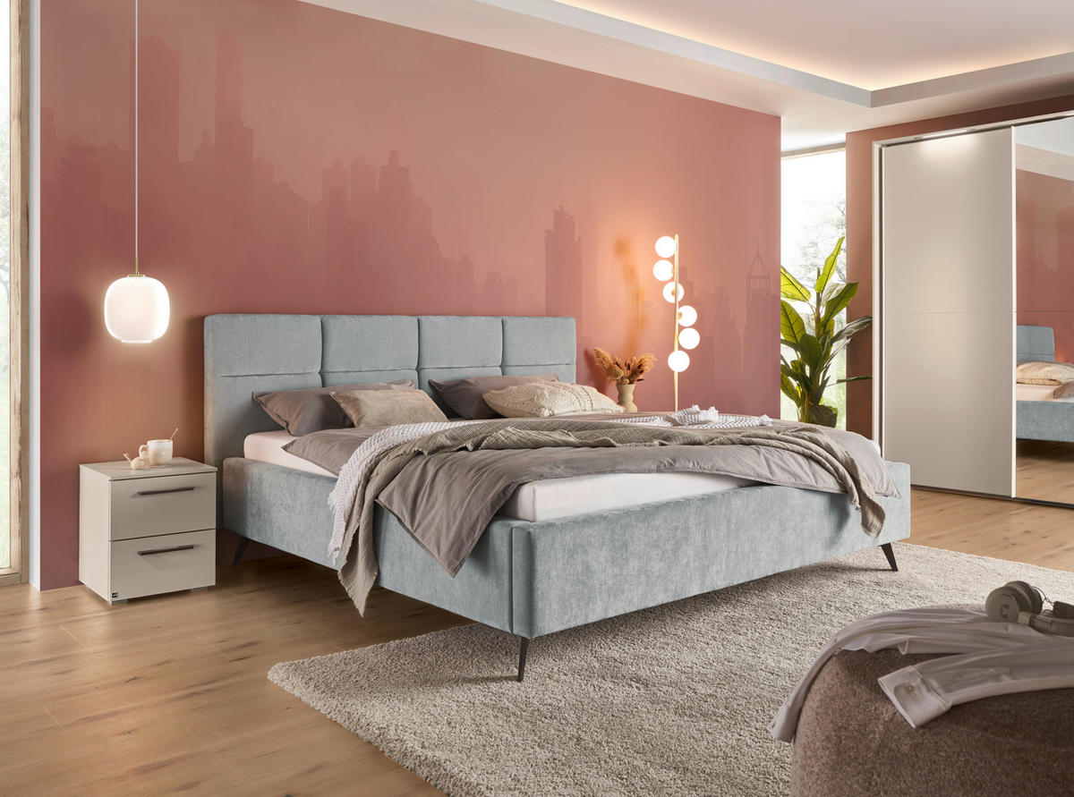 POLSTERBETT 180/200 cm,  in Hellblau,  - Schwarz/Hellblau, KONVENTIONELL, Textil/Metall (180/200cm) - SetOne by Musterring