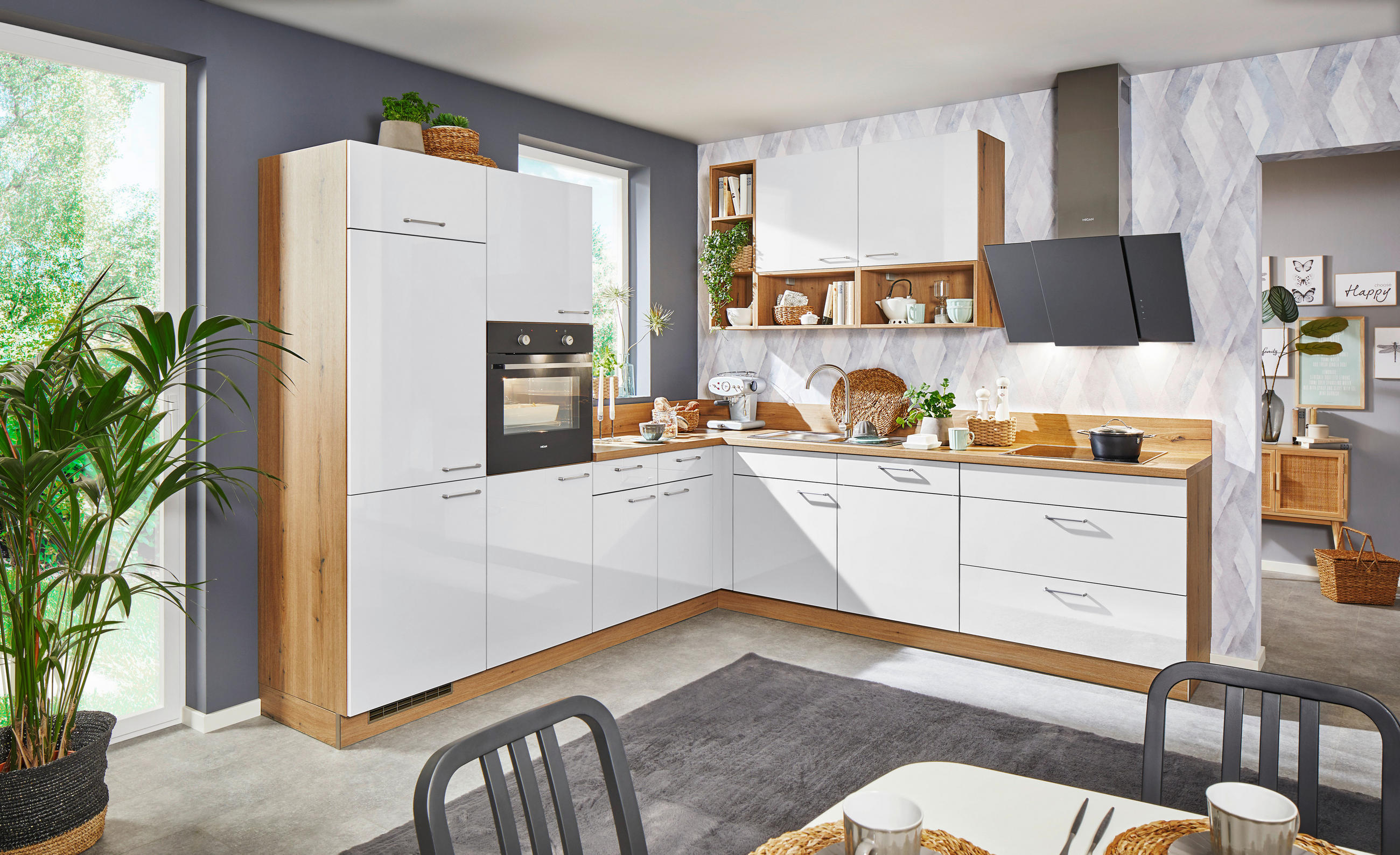 ECKKÜCHE 245/275 cm  in Weiß, Eichefarben  - Eichefarben/Weiß, Design, Holzwerkstoff (245/275cm) - Welnova