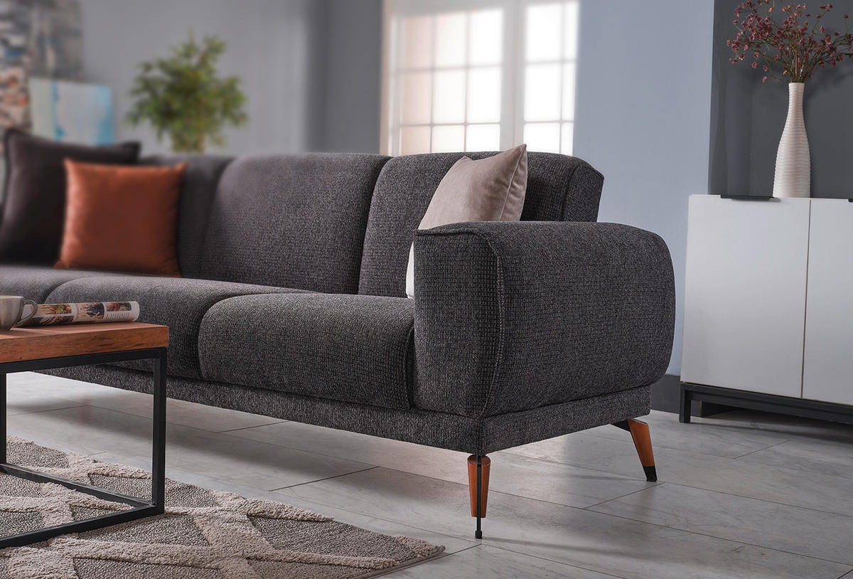 SOFA in Leinenoptik Dunkelgrau, Anthrazit  - Dunkelgrau/Anthrazit, Design, Holz/Textil (242/82/86cm) - Livetastic