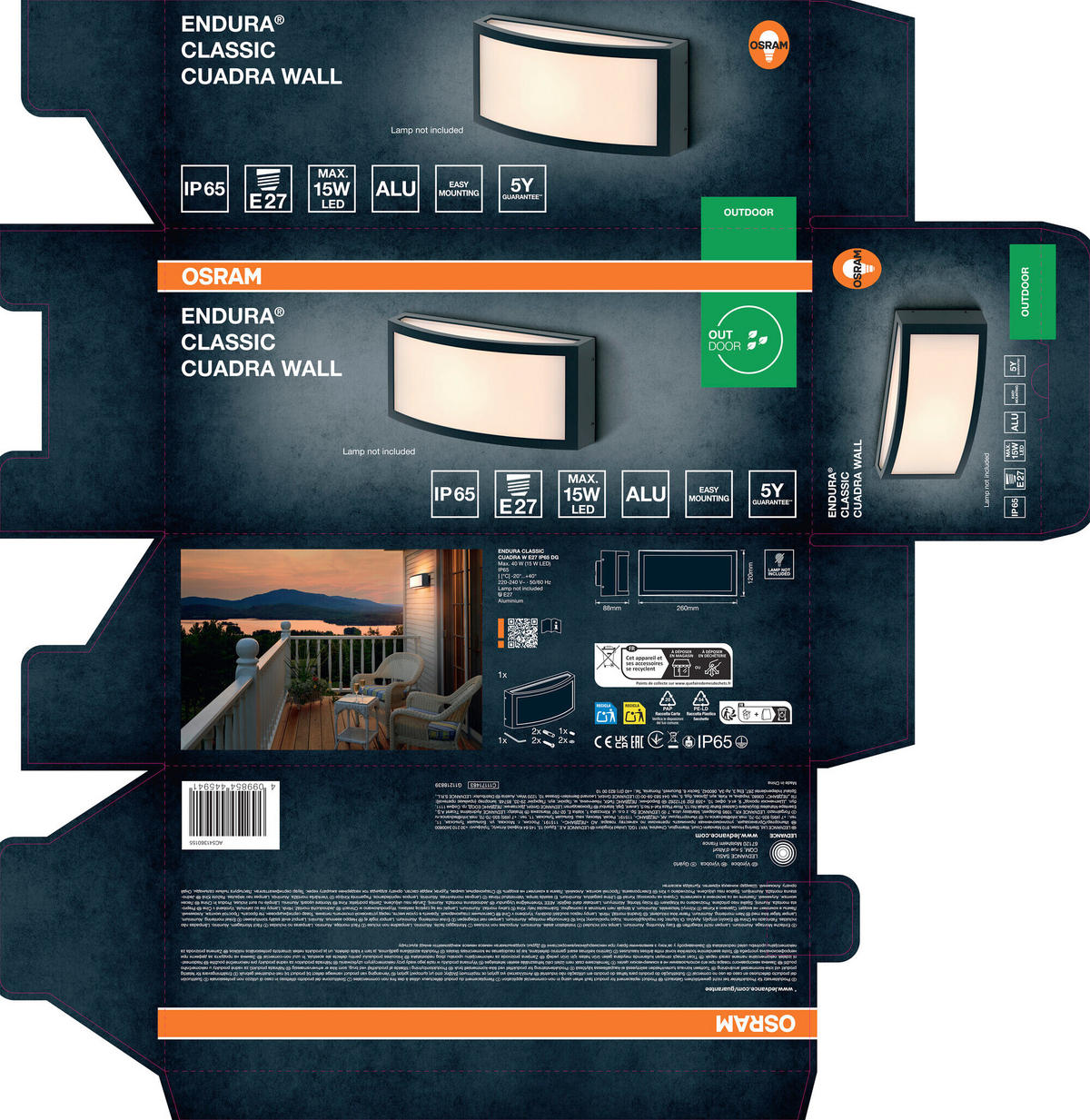 AUßENLEUCHTE 26/8,8/12 cm   - Dunkelgrau, Basics, Kunststoff/Metall (26/8,8/12cm) - Osram