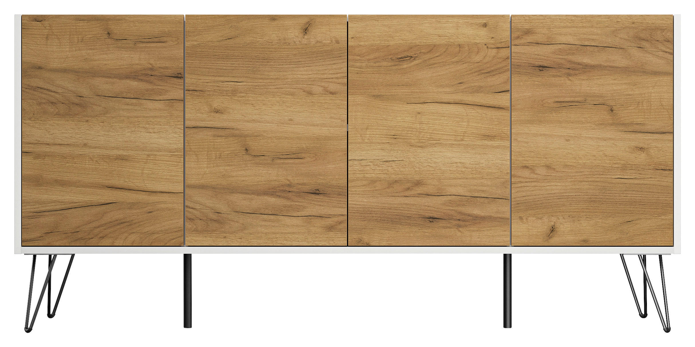 SIDEBOARD Posseik Industrial 155/75,8/42 cm  - Eichefarben/Weiß Hochglanz, Design, Holzwerkstoff/Metall (155/75,8/42cm) - MID.YOU