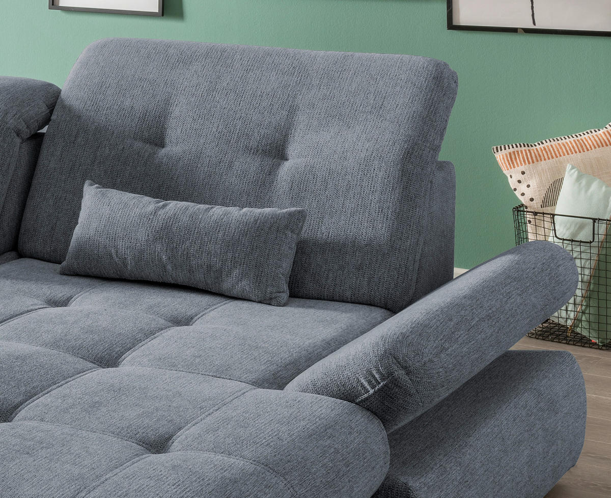 ECKSOFA in Chenille Hellblau  - Chromfarben/Hellblau, Design, Textil/Metall (300/196cm) - Livetastic