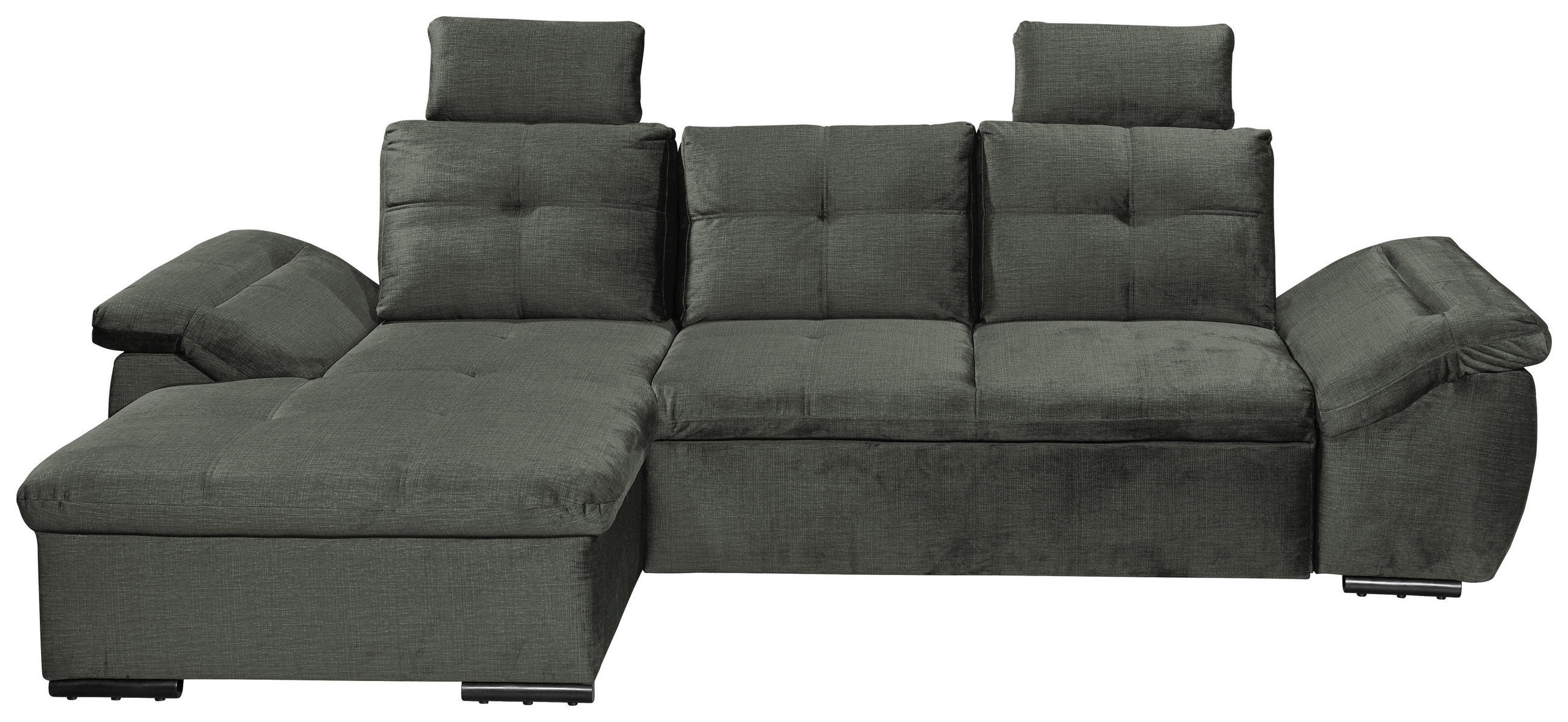 ECKSOFA Dunkelgrün Mikrovelours  - Dunkelgrün/Schwarz, KONVENTIONELL, Kunststoff/Textil (170/275cm) - Carryhome