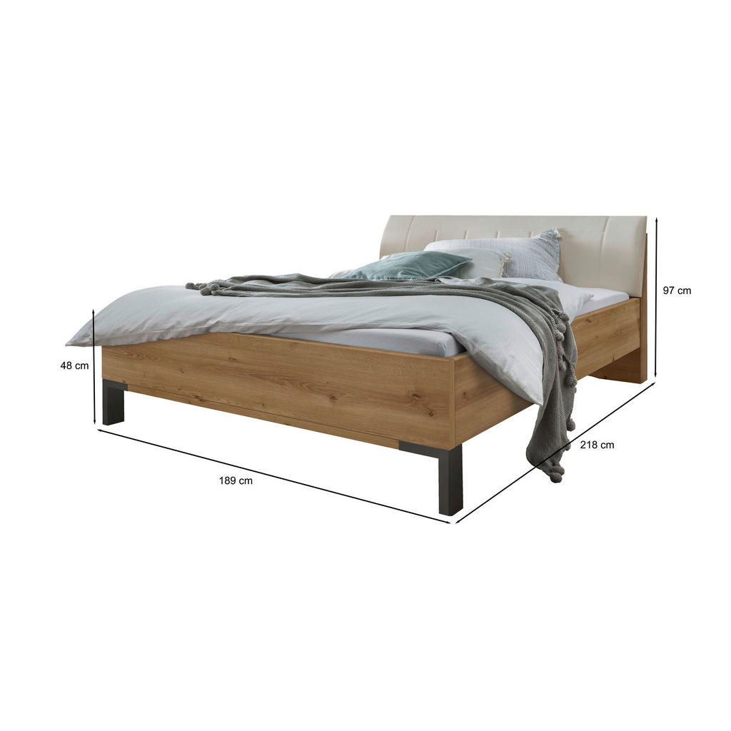 Thumbnail - Dieter Knoll Bett, Champagner, Eiche Bianco, Textil, 180x200 cm, ISO 9001, Goldenes M, Made in Germany, gepolstertes Kop...
