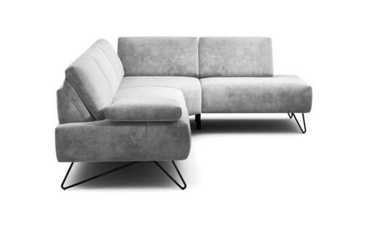 ECKSOFA in Samt Hellgrau  248-263/193 cm  - Hellgrau/Schwarz, Design, Textil/Metall (248-263/193cm) - SENSOO