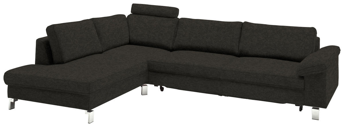 ECKSOFA in Echtleder Schwarz  200/281 cm  - Chromfarben/Schwarz, Design, Leder/Metall (200/281cm) - Pure Home Lifestyle